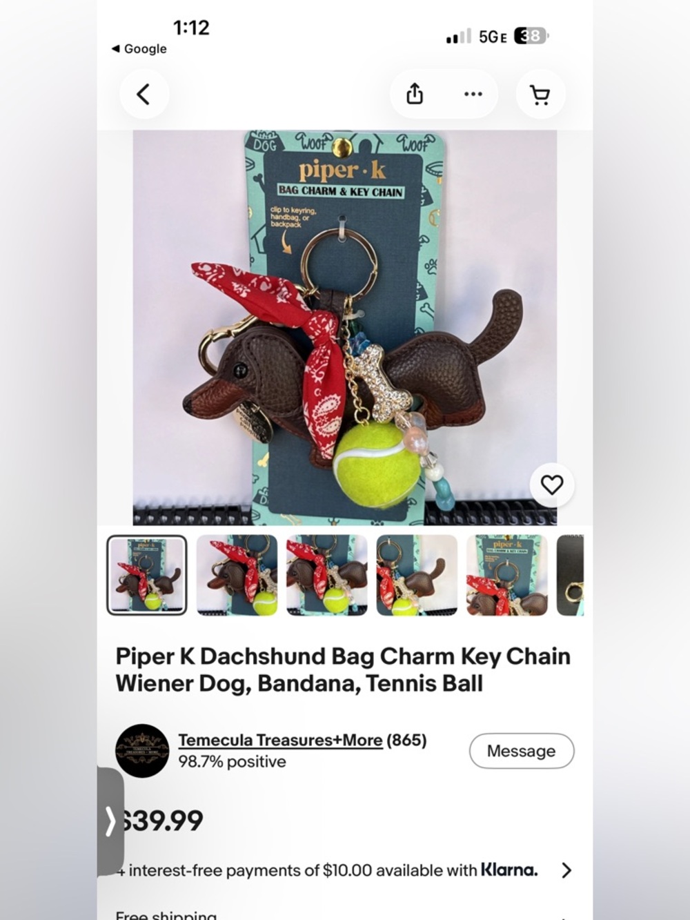 piper•k Assorted Novelty Bag Charms in Red, Green, Brown, Gold - Pick 1 - Picture 3 of 3